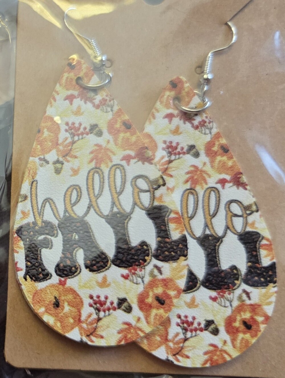 Hello Fall Floral Teardrop Earrings - Orange Floral Accent